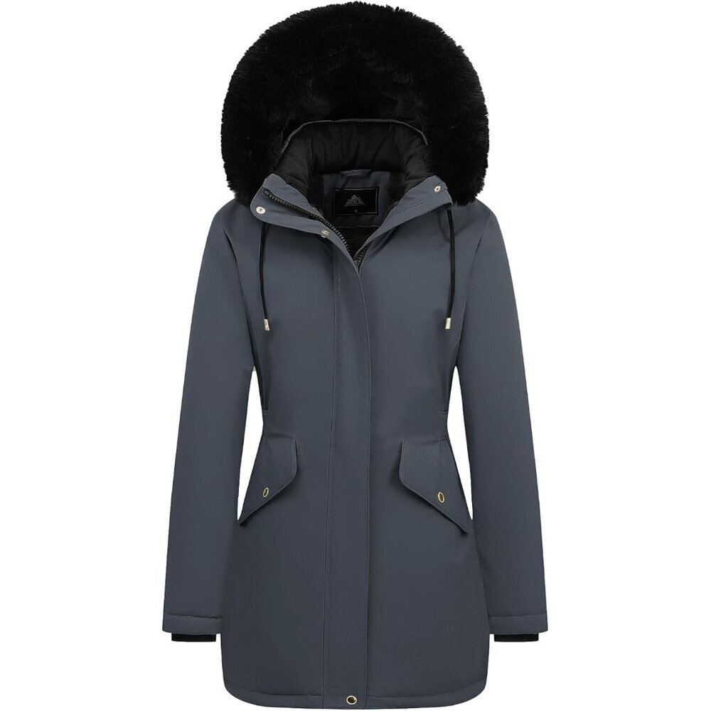 Women's Dark-grey Long Winter Down Coat Parka Warm Puffer Jacket